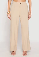 Womens High Waist Wide Leg Dress Pants, Khaki, Size L