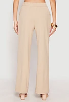 Womens High Waist Wide Leg Dress Pants, Khaki, Size L