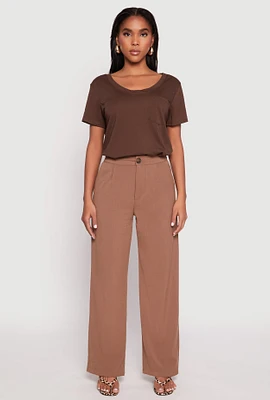 Womens High Waist Wide Leg Dress Pants, Brown,