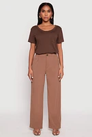 Womens High Waist Wide Leg Dress Pants, Brown,