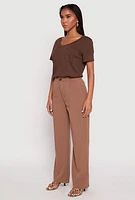 Womens High Waist Wide Leg Dress Pants, Brown,