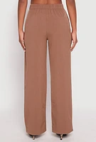 Womens High Waist Wide Leg Dress Pants, Brown, Size M