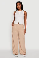 Womens Wide Leg Dress Pants, Khaki, Size S