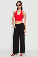 Womens Linen Palazzo Pants, Black, Size S