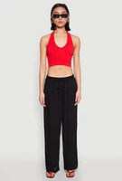 Womens Linen Palazzo Pants, Black, Size S