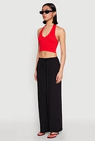 Womens Linen Palazzo Pants, Black, Size S