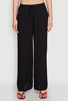 Womens Linen Palazzo Pants, Black, Size S
