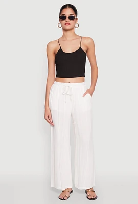 Womens Linen Palazzo Pants, White, Size S