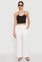 Womens Linen Palazzo Pants, White, Size S