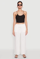 Womens Linen Palazzo Pants, White, Size S
