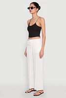 Womens Linen Palazzo Pants, White, Size S