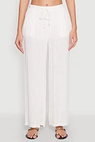 Womens Linen Palazzo Pants, White, Size S