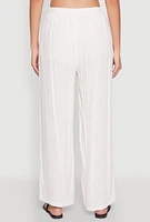 Womens Linen Palazzo Pants, White, Size S