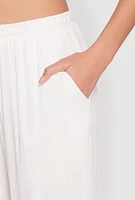 Womens Linen Palazzo Pants, White, Size S