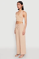Womens Linen Palazzo Pants, Khaki,