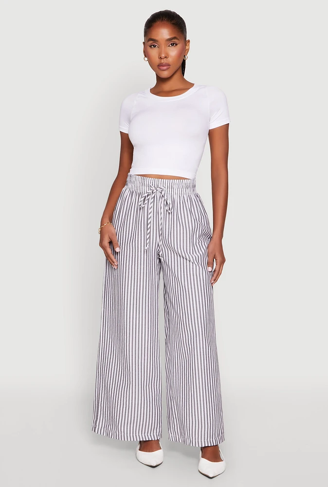 Womens Striped Drawstring Wide Leg Pants, Multi, Size S