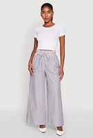 Womens Striped Drawstring Wide Leg Pants, Multi, Size S