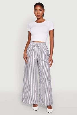 Womens Striped Drawstring Wide Leg Pants, Multi, Size M
