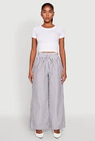 Womens Striped Drawstring Wide Leg Pants, Multi, Size S