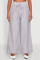 Womens Striped Drawstring Wide Leg Pants, Multi, Size M