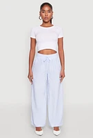 Womens Striped Drawstring Wide Leg Pants,