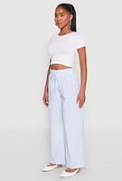Womens Striped Drawstring Wide Leg Pants,