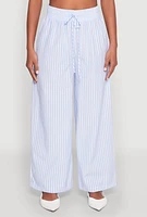 Womens Striped Drawstring Wide Leg Pants,