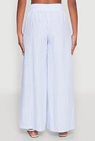 Womens Striped Drawstring Wide Leg Pants,
