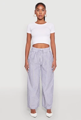 Womens Striped Drawstring Wide Leg Pants, S