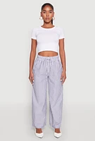 Womens Striped Drawstring Wide Leg Pants, S
