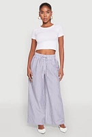 Womens Striped Drawstring Wide Leg Pants, S