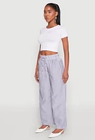 Womens Striped Drawstring Wide Leg Pants, S