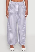 Womens Striped Drawstring Wide Leg Pants, S