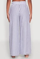 Womens Striped Drawstring Wide Leg Pants, S