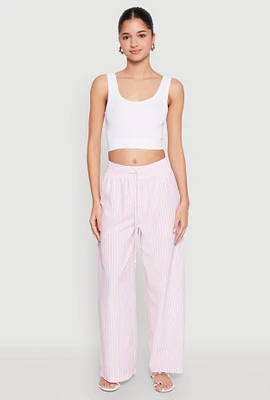 Womens Striped Drawstring Wide Leg Pants, Pink, Size M