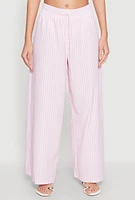 Womens Striped Drawstring Wide Leg Pants, Pink, Size M