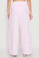 Womens Striped Drawstring Wide Leg Pants, Pink, Size M