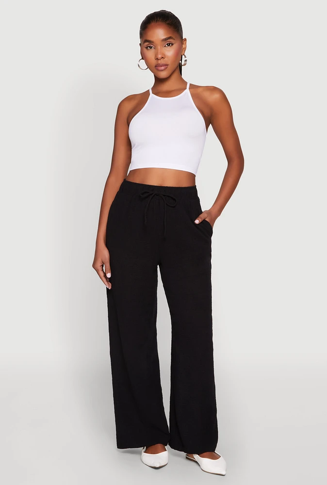 Womens Gauze Knit Wide Leg Pants,