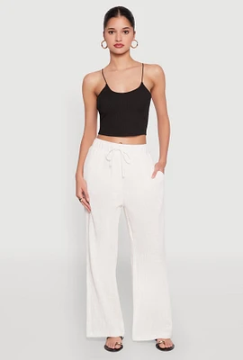 Womens Gauze Knit Wide Leg Pants, White, Size M