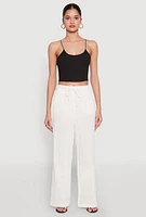 Womens Gauze Knit Wide Leg Pants, White, Size M
