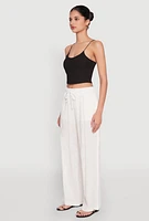 Womens Gauze Knit Wide Leg Pants, White, Size M