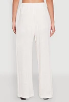 Womens Gauze Knit Wide Leg Pants, White, Size M