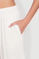 Womens Gauze Knit Wide Leg Pants, White, Size M