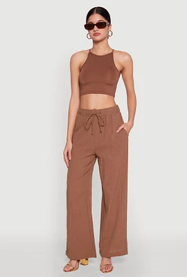 Womens Gauze Knit Wide Leg Pants,