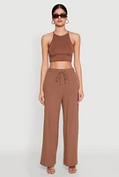 Womens Gauze Knit Wide Leg Pants, M