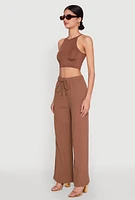 Womens Gauze Knit Wide Leg Pants, M