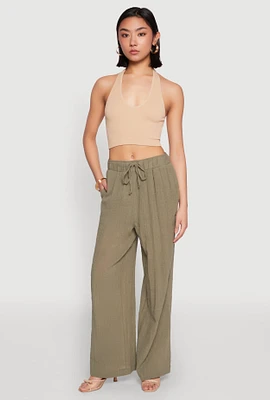 Womens Gauze Knit Wide Leg Pants,