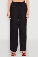 Womens Gauze Knit Drawstring Wide Leg Pants, L