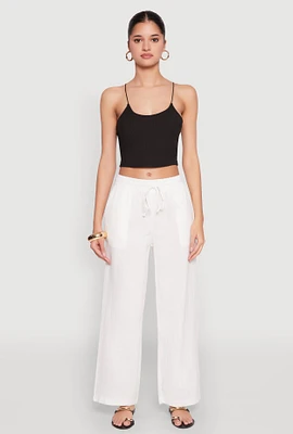 Womens Gauze Knit Drawstring Wide Leg Pants, White, Size L
