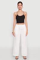 Womens Gauze Knit Drawstring Wide Leg Pants, White, Size L
